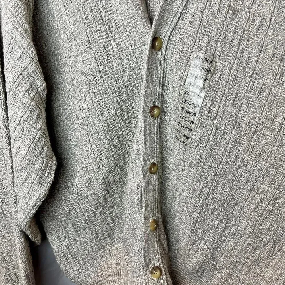 Trader Bay 2XL Knit Cardigan Oatmeal Textured GrandpaCore Fisherman Style VTG